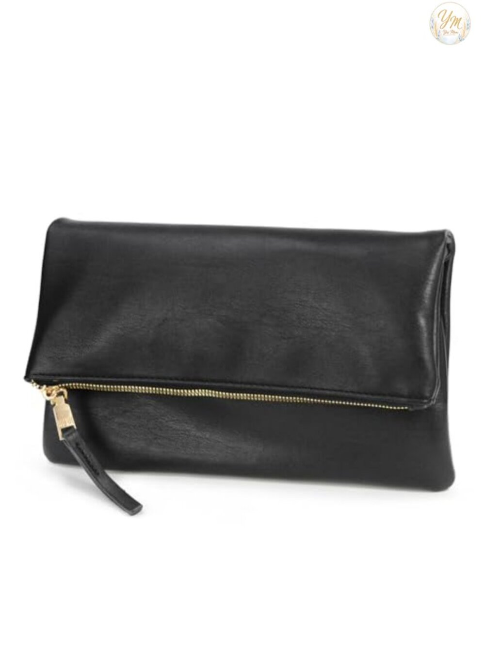 Vegan Leather Foldover Clutch Crossbody Bag with Chain Strap